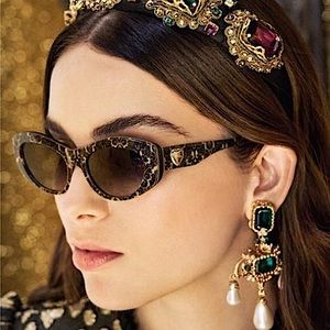 Dolce & Gabbana Brocade Skinny Cat Eye Sunglasses